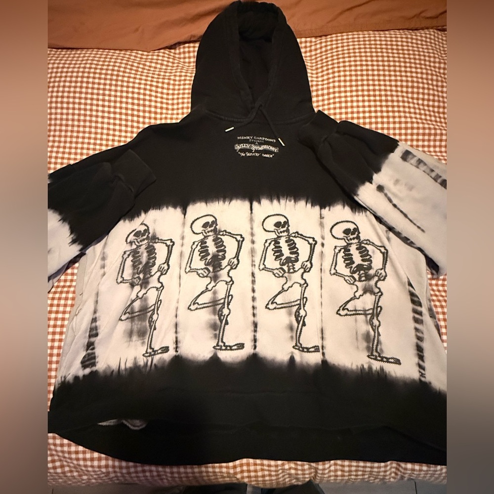 Disney Black & White Skeleton Tie-Dye Hoodie